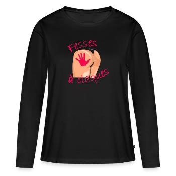 fesses claques humour couple sexe cul main jeu - T-shirt manches longues Premium bio Femme - noir - Devant - Julia (174cm)