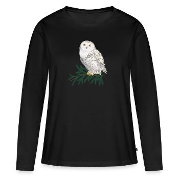 Schneeeule im Wald - Frauen Premium Bio Langarmshirt - Schwarz - Vorne - Julia (174cm)