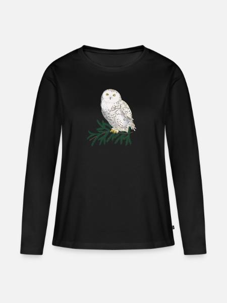 Schneeeule im Wald - Frauen Premium Bio Langarmshirt - Schwarz