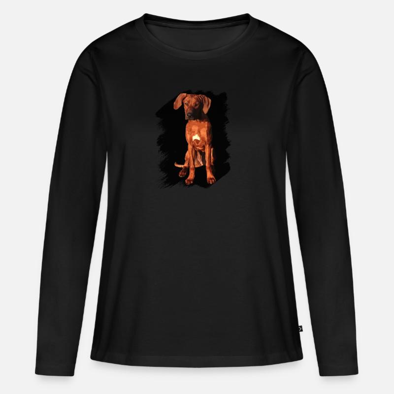 Rhodesian Ridgeback auf schwarzem Hintergrund - Frauen Premium Bio Langarmshirt - Schwarz