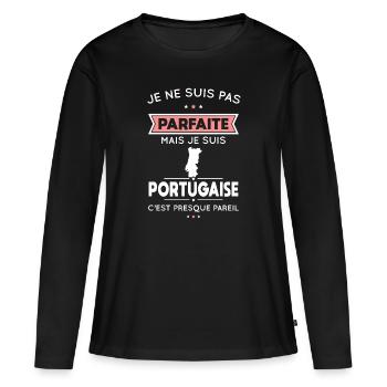 Je ne suis pas parfaite mais je suis Portugaise - T-shirt manches longues Premium bio Femme - noir - Devant - Julia (174cm)