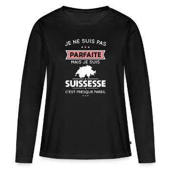 Je ne suis pas parfaite mais je suis Suissesse - T-shirt manches longues Premium bio Femme - noir - Devant - Julia (174cm)