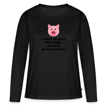longe-lard-travers (couleur) - T-shirt manches longues Premium bio Femme - noir - Devant - Julia (174cm)