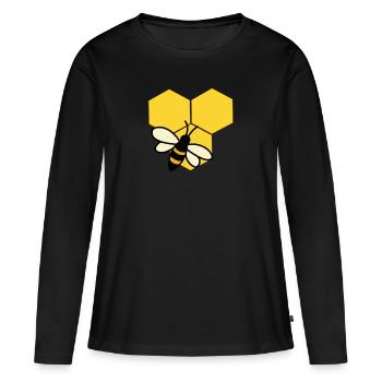 Abeille sur un nid d'abeille - T-shirt manches longues Premium bio Femme - noir - Devant - Julia (174cm)