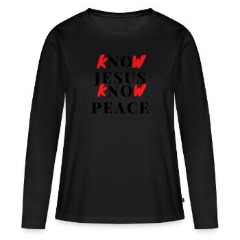 Jésus-Christ,Jésus-Christ,Jésus-Christ,Jésus-Christ - T-shirt manches longues Premium bio Femme - noir - Devant - Julia (174cm)