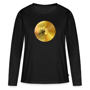 Disco Ball und Platte - Frauen Premium Bio Langarmshirt - Schwarz - Vorne - Julia (174cm)