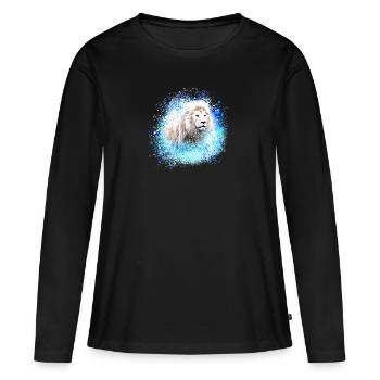 lion,tête de lion, graffiti, bleu,lion blanc - T-shirt manches longues Premium bio Femme - noir - Devant - Julia (174cm)
