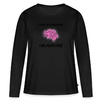 Cerveau - T-shirt manches longues Premium bio Femme - noir - Devant - Julia (174cm)