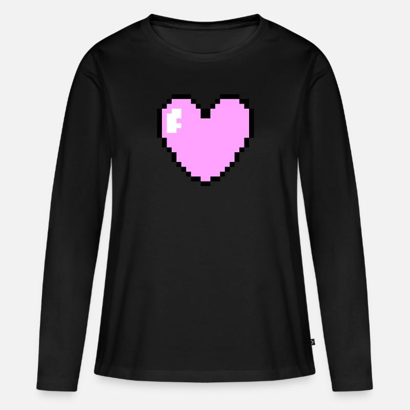 Rosa Pixel Herz - Frauen Premium Bio Langarmshirt - Schwarz