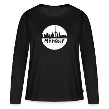 Münster, kreis, skyline,scherenschnitt, weiss - Frauen Premium Bio Langarmshirt - Schwarz - Vorne - Julia (174cm)