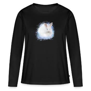 lapin blanc, lapin, graffiti, bleu - T-shirt manches longues Premium bio Femme - noir - Devant - Julia (174cm)