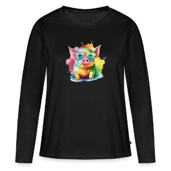 Colorful cool pig with sunglasses - Women's Premium Organic Long Sleeve Shirt - black - Front - Julia (174cm)
