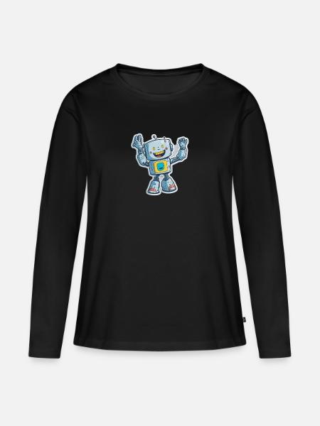 Robot Roboter Comic Cartoon Style - Frauen Premium Bio Langarmshirt - Schwarz