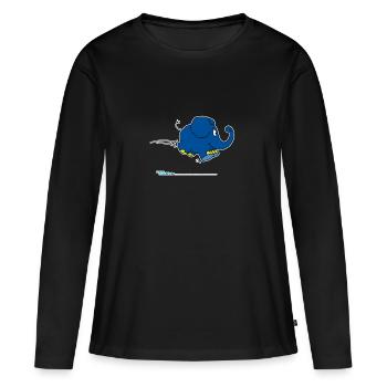 Der Elefant - hüpfend - Frauen Premium Bio Langarmshirt - Schwarz - Vorne - Julia (174cm)