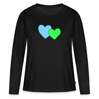 Coeurs verts bleus - T-shirt manches longues Premium bio Femme - noir - Devant - Julia (174cm)