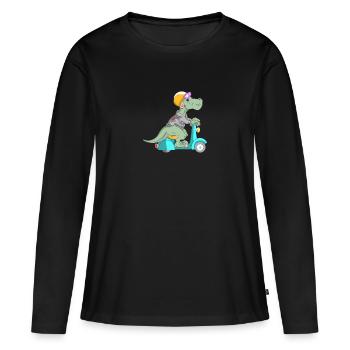 Dino T-Rex sur le cyclomoteur - T-shirt manches longues Premium bio Femme - noir - Devant - Julia (174cm)