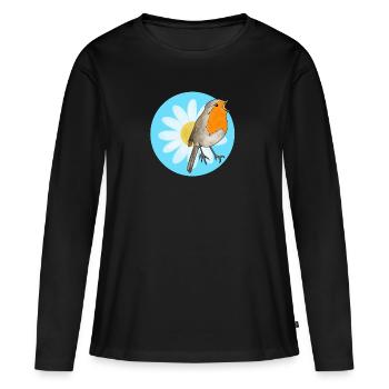 Robins et marguerites - T-shirt manches longues Premium bio Femme - noir - Devant - Julia (174cm)