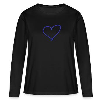 Idée cadeau coeur bleu idée cadeau - T-shirt manches longues Premium bio Femme - noir - Devant - Julia (174cm)