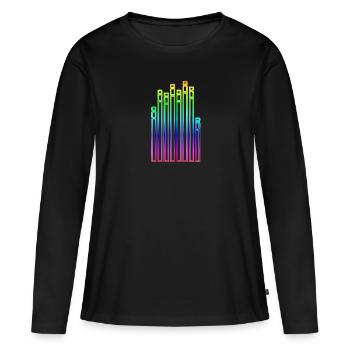 Soundwaves Waves Musik DJ Vinyl Alpha Beta - Frauen Premium Bio Langarmshirt - Schwarz - Vorne - Julia (174cm)