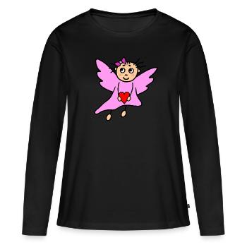Ange gardien mignon avec coeur - T-shirt manches longues Premium bio Femme - noir - Devant - Julia (174cm)