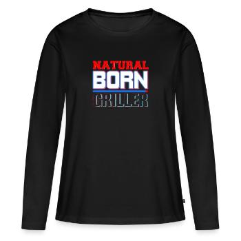 BBQ - T-shirt manches longues Premium bio Femme - noir - Devant - Julia (174cm)