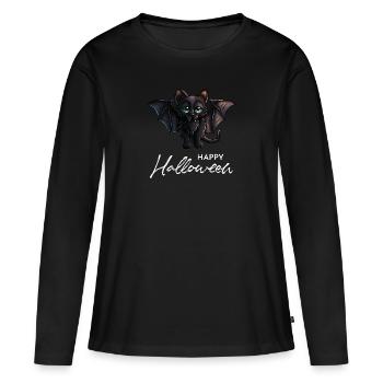 Happy Halloween Slogan Cute Vampire Black Bat Cat - Frauen Premium Bio Langarmshirt - Schwarz - Vorne - Julia (174cm)