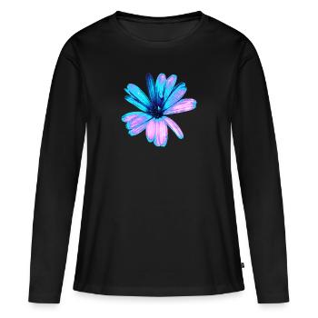 Türkis und rosa Blume - Frauen Premium Bio Langarmshirt - Schwarz - Vorne - Julia (174cm)