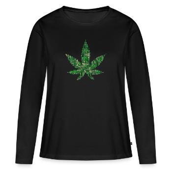 Weed marijuana feuille de cannabis - T-shirt manches longues Premium bio Femme - noir - Devant - Julia (174cm)