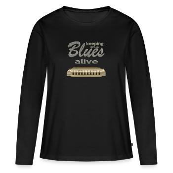 Blues Harp Garder le Blues Alive - T-shirt manches longues Premium bio Femme - noir - Devant - Julia (174cm)