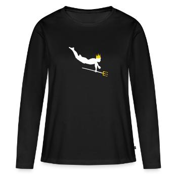 Nageur avec couronne et trident - T-shirt manches longues Premium bio Femme - noir - Devant - Julia (174cm)