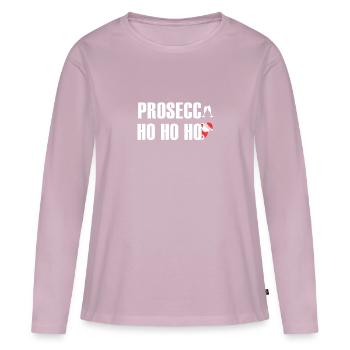 Prosecco Noël | Cadeaux de la veille de Noël - T-shirt manches longues Premium bio Femme - rose poudré - Devant - Julia (174cm)