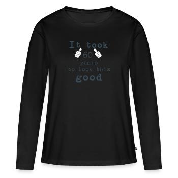 60 years - Women's Premium Organic Long Sleeve Shirt - black - Front - Julia (174cm)