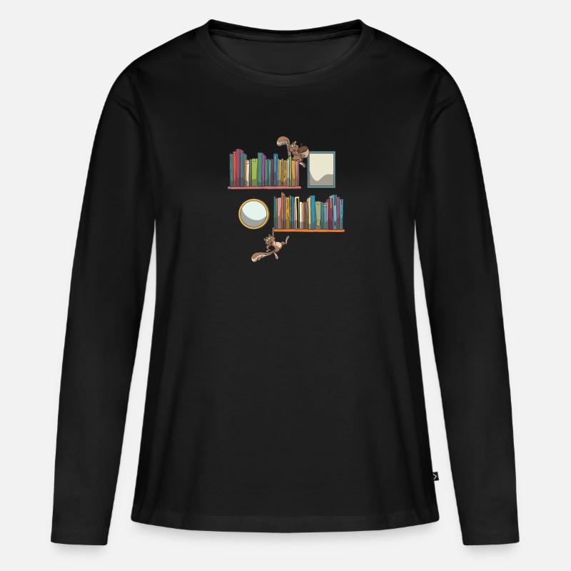 Bücherregal Buch Bücher Eichhörnchen - Frauen Premium Bio Langarmshirt - Schwarz