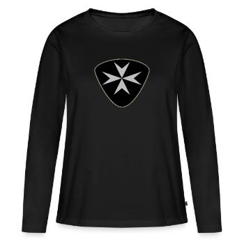 Gitarre Plektrum Templer Kreuz - Frauen Premium Bio Langarmshirt - Schwarz - Vorne - Julia (174cm)