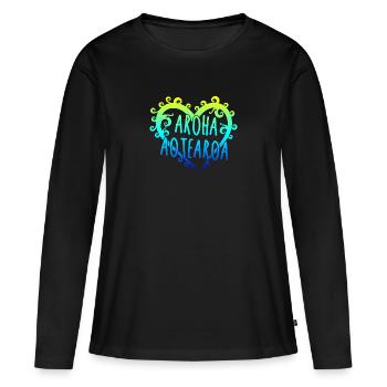 Maori Aroha Aotearoa Siver Fern Herz-Geschenkidee - Frauen Premium Bio Langarmshirt - Schwarz - Vorne - Julia (174cm)
