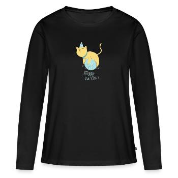 floue le chat mignon - T-shirt manches longues Premium bio Femme - noir - Devant - Julia (174cm)