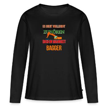 Bagger Motiv Shirt - Frauen Premium Bio Langarmshirt - Schwarz - Vorne - Julia (174cm)