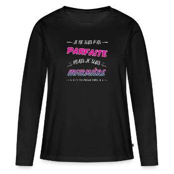 je ne suis pas parfaite mais je suis infirmière - T-shirt manches longues Premium bio Femme - noir - Devant - Julia (174cm)