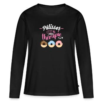 Pâtisser, c'est ma thérapie. Humour Pâtisserie - T-shirt manches longues Premium bio Femme - noir - Devant - Julia (174cm)