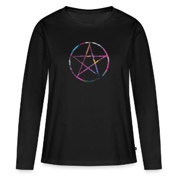 Peinture pentagramme - T-shirt manches longues Premium bio Femme - noir - Devant - Julia (174cm)