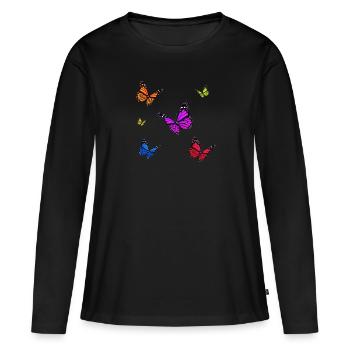 Mehrfarbiges Monarchfalter-Set - Frauen Premium Bio Langarmshirt - Schwarz - Vorne - Julia (174cm)