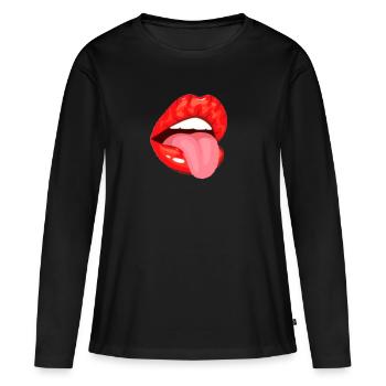 lèvres - T-shirt manches longues Premium bio Femme - noir - Devant - Julia (174cm)