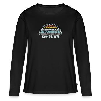 ORDINATEUR CERVEAU LINUX SUPERBRAIN GEEK VINTAGE TECH - T-shirt manches longues Premium bio Femme - noir - Devant - Julia (174cm)
