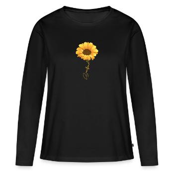 Magnifique tournesol avec écriture chemise tournesol - T-shirt manches longues Premium bio Femme - noir - Devant - Julia (174cm)