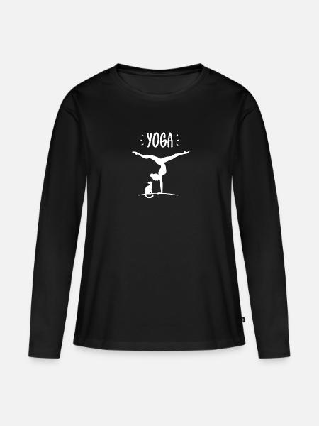 Yoga-Katze - Frauen Premium Bio Langarmshirt - Schwarz