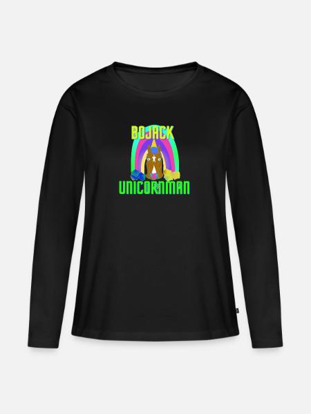 Yksisarvinen Geek Rainbow värikäs hauska Horseman Fanart - Premium luomulaatuinen naisten pitkähihainen paita - musta