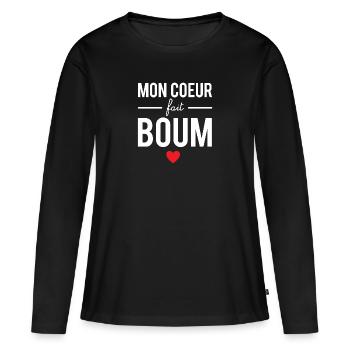 Mon cœur fait boum - T-shirt manches longues Premium bio Femme - noir - Devant - Julia (174cm)