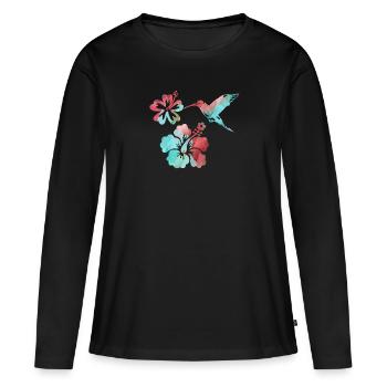 kolibri, aquarell, blau, Illustration,mint,vogel - Frauen Premium Bio Langarmshirt - Schwarz - Vorne - Julia (174cm)
