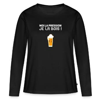 Moi la pression je la bois! - T-shirt manches longues Premium bio Femme - noir - Devant - Julia (174cm)