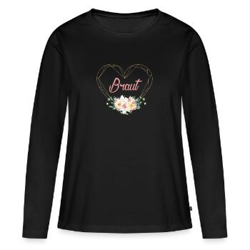 Team Braut Blumen Herz personalisierbar - Frauen Premium Bio Langarmshirt - Schwarz - Vorne - Julia (174cm)